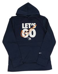 Tmavomodrá thermo mikina s nápisy a logem a kapsou a kapucí Nike