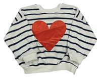 Bílo-tmavomodrá pruhovaná oversize mikina se srdcem Matalan