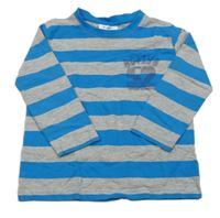 Modro-šedé pruhované triko s nápisem Topolino