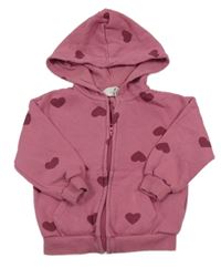 Růžová propínací mikina se srdíčky a kapucí H&M