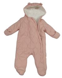 Světlerůžová bavlněná zateplená kombinéza s kapucí George