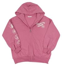 Růžová propínací mikina s nápisem a kapucí M&S
