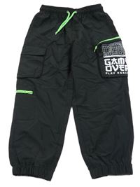 Černé šusťákové kalhoty s kapsami a potiskem Kiki&Koko