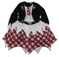 Kostým - Černo-červeno-bílé kárované halloweenské šaty s kravatou