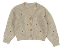 Béžový melírovaný propínací crop svetr s kytičkami Matalan