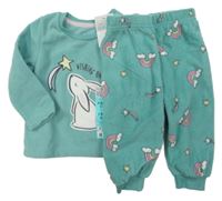 Nové -Zelené fleecové pyžamo se zajícem a duhami Primark