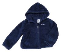 Tmavomodrá chlupatá propínací mikina s kapucí Nike