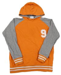 Oranžovo-šedá mikina s číslem a kapucí Yigga
