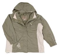 Khaki-světlerůžová šusťáková podzimní bunda s kapucí 