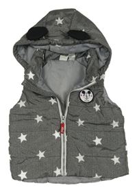 Šedá melírovaná šusťáková zateplená vesta s Mickeym, hvězdami a kapucí H&M