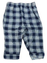 Tmavo-světlemodré kostkované flanelové pyžamové kalhoty 