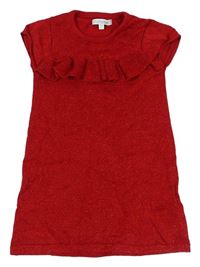 Červené pletené třpytivé šaty s volánky Bluezoo