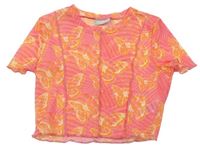 Růžové síťované crop tričko s motýlky Matalan