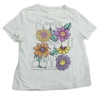 Smetanové tričko s kytičkami a nápisem F&F