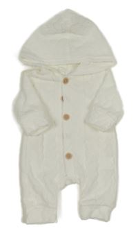 Bílá vzorovaná fleecová kombinéza s kapucí 