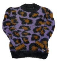 Fialovo-černo-béžový vzorovaný chlupatý svetr Persival