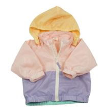 Broskvovo-fialovo-žlutá šusťáková jarní bunda s kapucí H&M