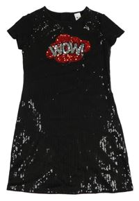 Černé šaty s flitry s nápisem C&A