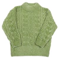 Zelený žinylkový vzorovaný svetr C&A