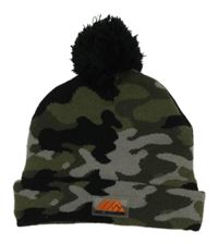 Khaki-šedo-černá army pletená čepice s bambulí Primark