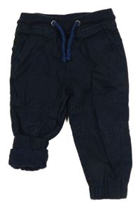 Tmavomodré plátěné cuff kalhoty Lupilu