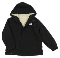 Černá šusťáková zateplená bunda s nápisem a kapucí Shein