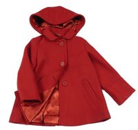 Červený vlněný podšitý kabát s kapucí Next