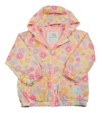 Světlerůžová šusťáková jarní bunda s květy a kapucí Nutmeg