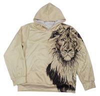 Béžová mikina se lvem a kapucí 
