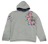 Šedá melírovaná mikina s květy a kapucí Kids