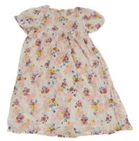 Bílé kytičkované plátěné midi šaty H&M