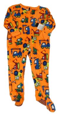 Nové - Neonově oranžový chlupatý overal s auty Dunnes