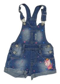 Modré riflové laclové kraťasy s jednorožcem 