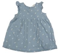 Modrošedé bavlněné šaty s kytičkami H&M