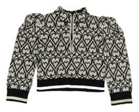 Bílo-černo-růžový crop svetr sesrdíčky River Island
