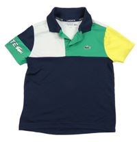 Tmavomodro-bílo-zeleno-žluté polo tričko Lacoste 
