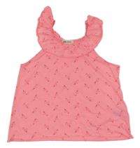 Neonově růžový top s plameňáky a volánky H&M