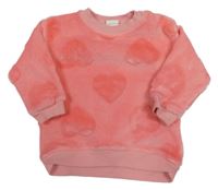 Korálová chlupatá mikina se srdíčky H&M