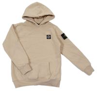 Béžová mikina s nášivkami a kapucí Stone Island