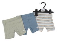 Nové - 3x - Modré + béžové + pruhované žebrované kraťasy F&F