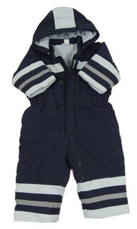Tmavo-světlemodrá šusťáková zimní kombinéza s kapucí H&M