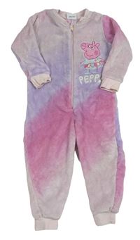 Světlefialovo-fialovo-růžovo-světlerůžová chlupatá kombinéza s Peppa Pig George