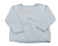 Světlemodro-bílý pruhovaný melírovaný svetr s nápisy mamas&papas