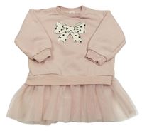 Světlerůžové teplákovo/tylové šaty s mašlí H&M