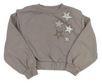 Hnědošedá crop mikina s hvězdičkami a kamínky PRIMARK