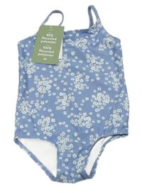 Nové - modré jednodílné plavky s bílými květy H&M