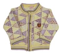 Žluto-levandulovo-starorůžový vzorovaný plyšový zateplený bomber s kytičkami 