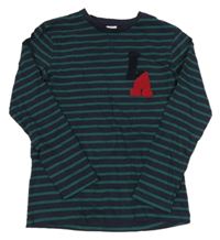 Tmavomodro-zelené pruhované melírované triko s písmenky TAPE 'A L'OEIL 