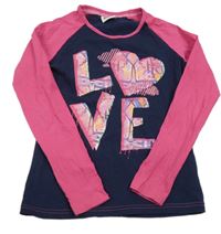 Tmavomodro/růžové pyžamové triko s nápisem a srdíčkem YIGGA