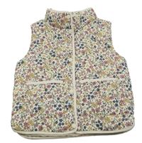 Smetanová prošívaná šusťáková zateplená vesta s kytičkami H&M